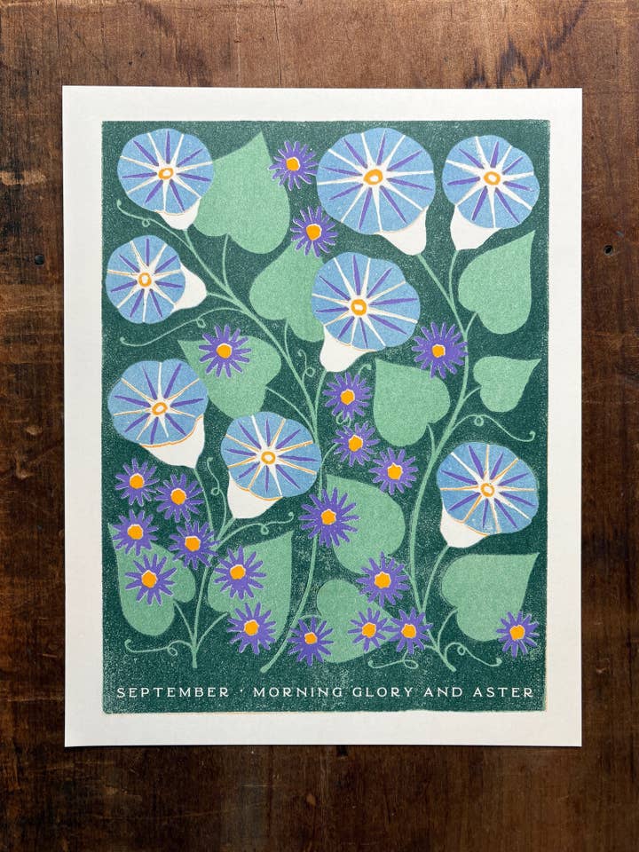 Birth Month Flowers Risograph Print: September for wholesale by Katharine Watson
