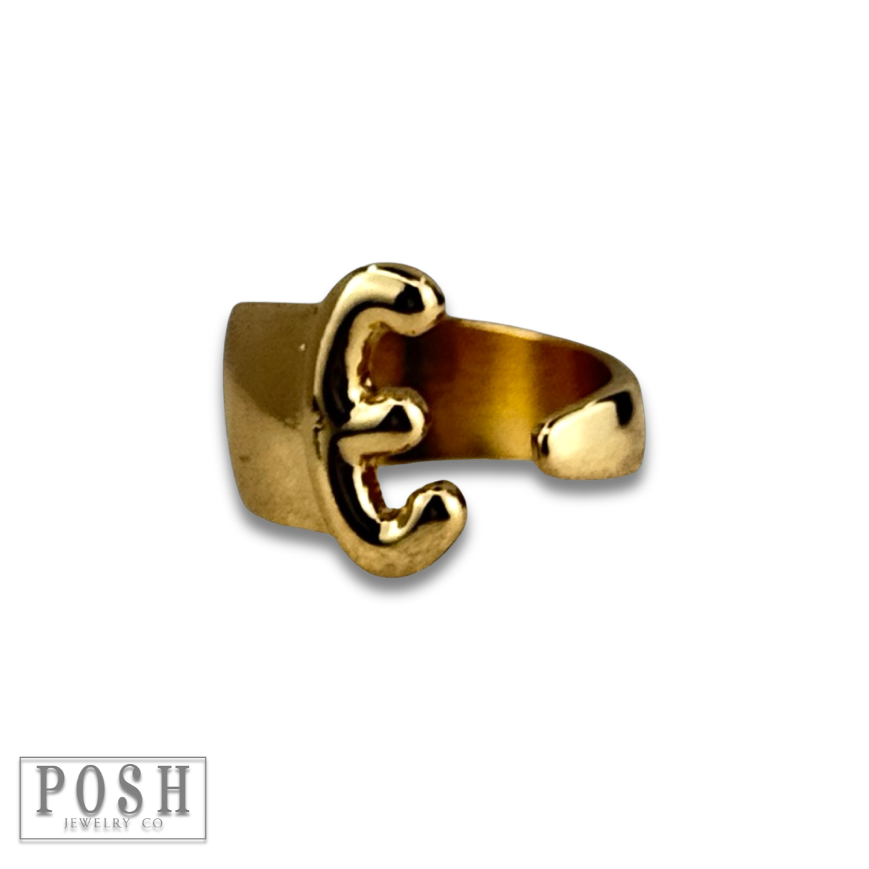 Gold Bubble letter monogram initial ring for wholesale on Faire4