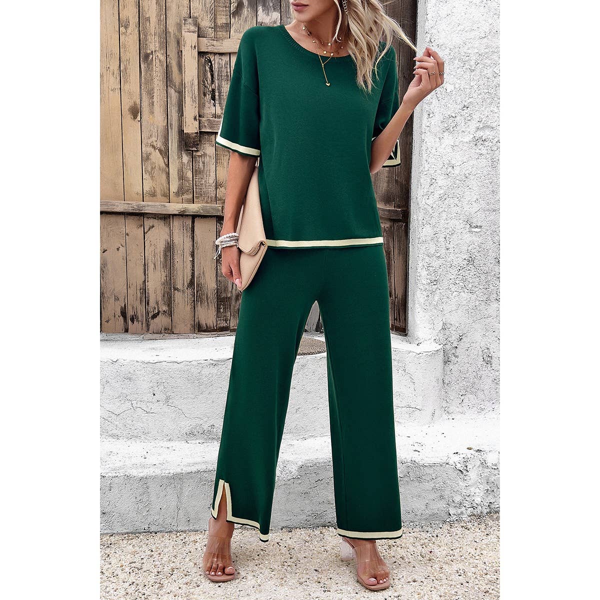 Supreme Fashion - Wholesale Top & Pant Set (NOT Loungewear) - Women's - Two Pieces Outfits Knit Short Sleeve Wide Leg Lounge Sets22
