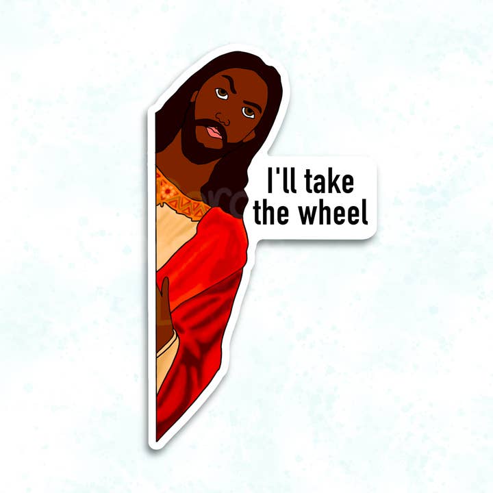 RoroDesignsLove - Vente Autocollant - Autocollant Black Jesus I'll take the wheel, cadeau biblique amusant
