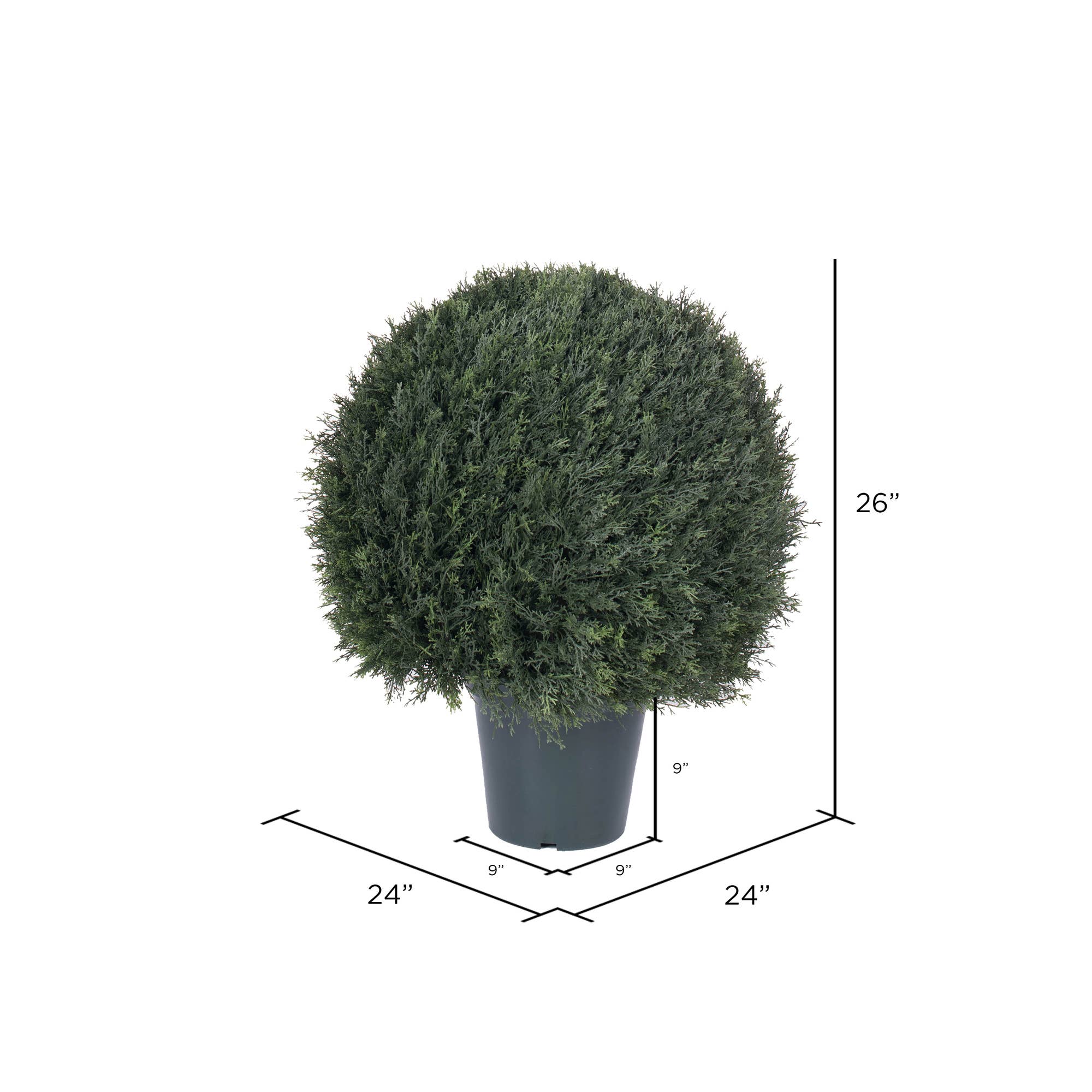Green Vickerman 24" UV Pond Cypress Ball in Pot for wholesale on Faire1