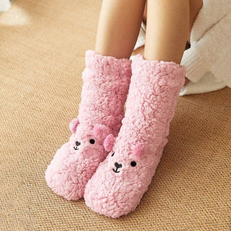 OceanusSwim - Wholesale Socks - Women's - Adults Cute Cartoon Bear Coral Fleece Thick Warm Homewear Socks6