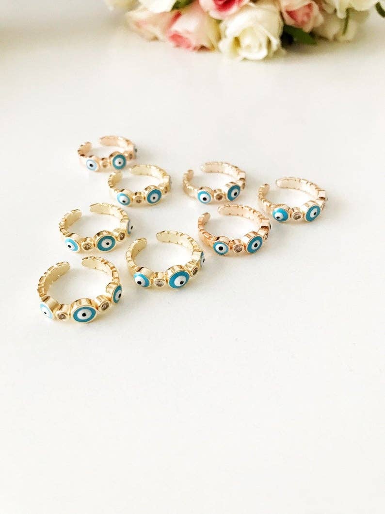 Evileyefavor - Wholesale Cocktail/Statement Ring - Evil Eye Ring, Adjustable Gold Ring, White Evil Eye Ring, Oval Evil Eye Ring, Evil Eye Jewelry4