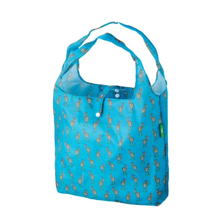 A88BU - Eco Chic Foldable Reusable Shopping Bag Deer Blue (Pack of 2) for wholesale by Eco Chic