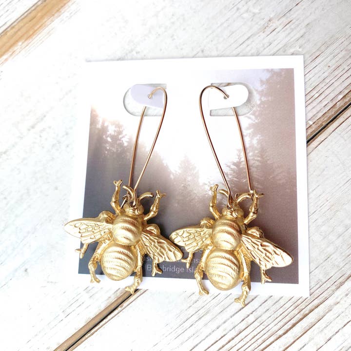 Red Truck Designs - Wholesale Dangle Earrings - Large Gold Bee Earrings Big Bumblebee Earrings Honeybee