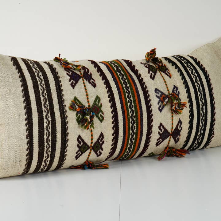 Vintage Pillows Store - Wholesale Lumbar pillow - Organic Turkish Bedding Kilim Pillow Cover - Extra Long 1