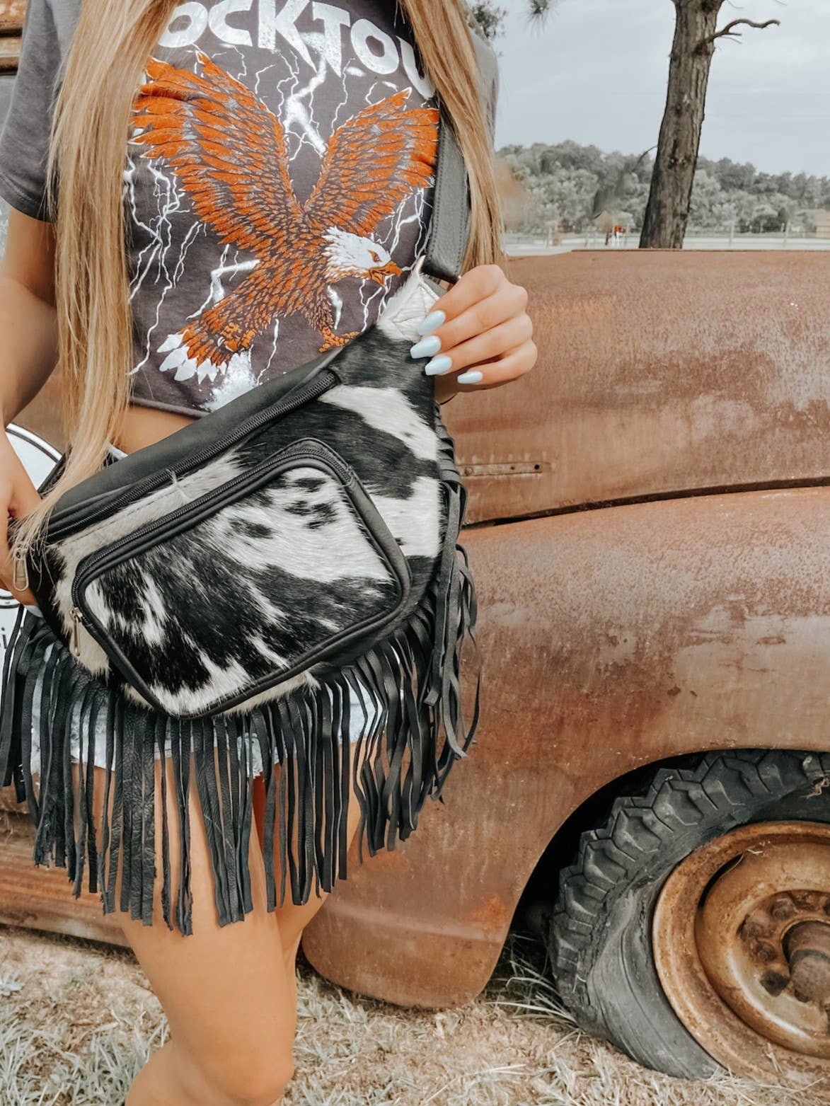 Buy American Darling Small Medium Crossbody Bag Cow Hide Hair On Hand  Carved Leather Fringe Purse Western Handbags Purses for Women Clutch  Envelope Bags with Turquoise Removable Adjustable Leather Strap at Amazon.in