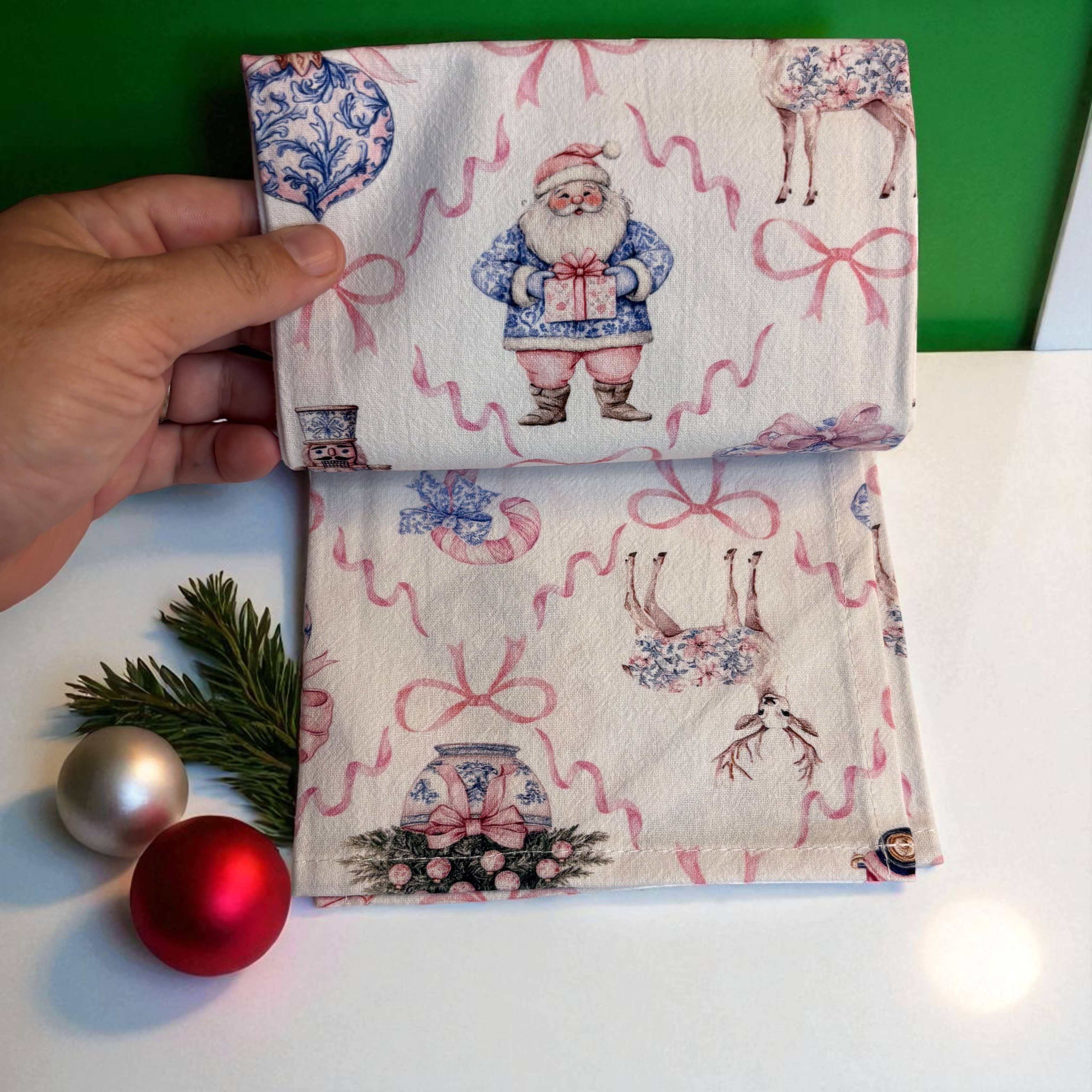 Gia Roma - Wholesale Tea Towel - Vintage Santa Holiday Kitchen Towel & Decor | Pink Christmas94