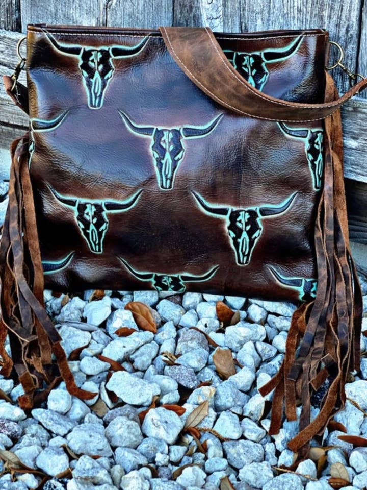 Turquoise Bull Snap Crossover for wholesale by TTT Leather Goods