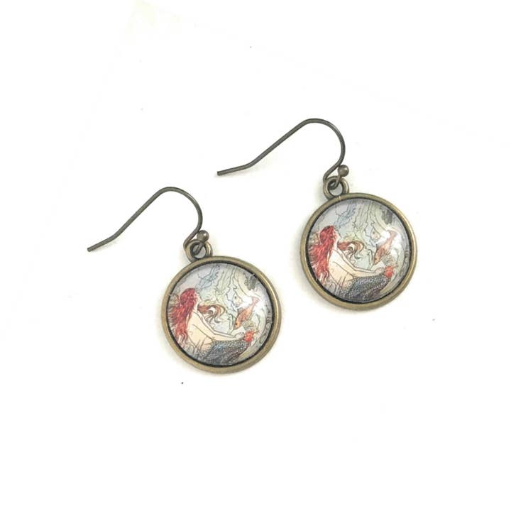 Red Haired Mermaid Earrings for wholesale by Fern & Filigree