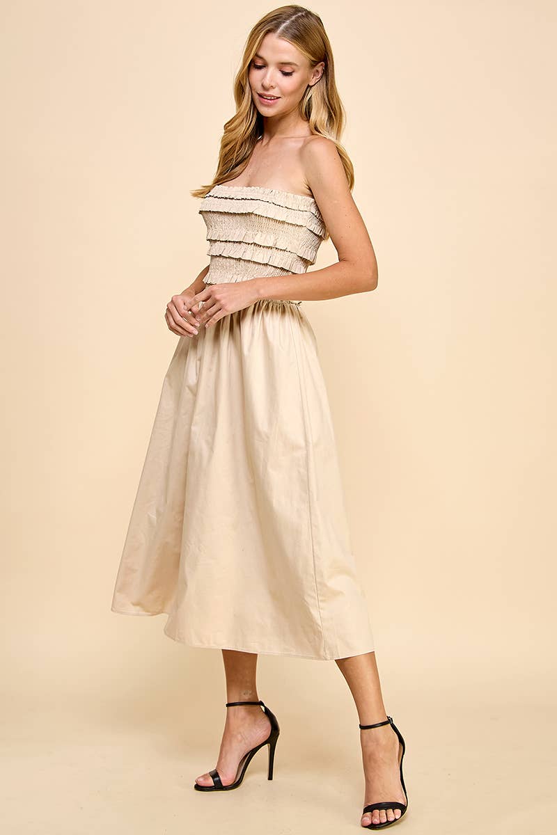 Beige CD04932-Smocked With Ruffles Strapless Dress for wholesale on Faire3