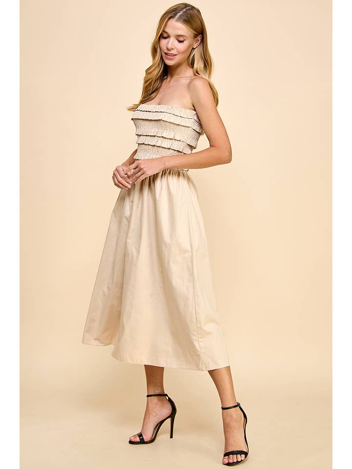 Beige CD04932-Smocked With Ruffles Strapless Dress for wholesale on Faire3