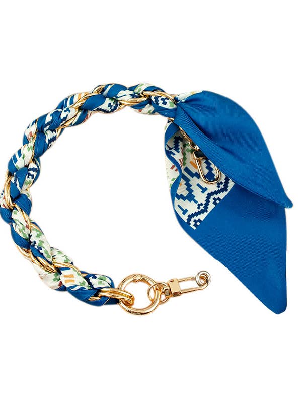 Gold Phone Chain with Scarf Ocean Blue Houndstooth- Short NN for wholesale by Gemelli