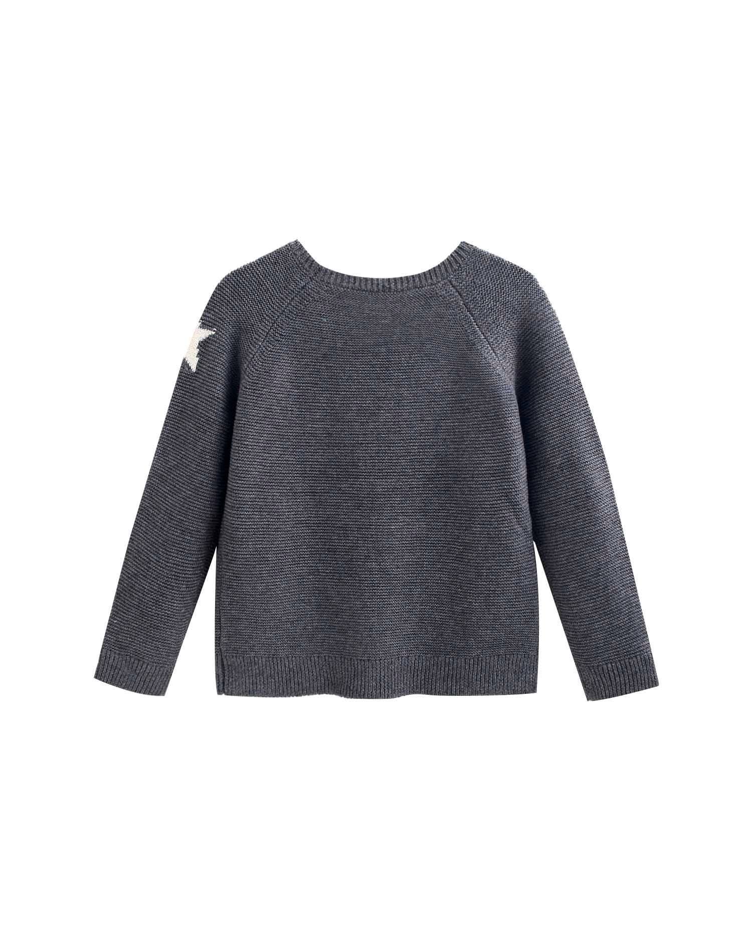 Grey Gray Boy's Sweater with White Embroidery for wholesale on Faire1