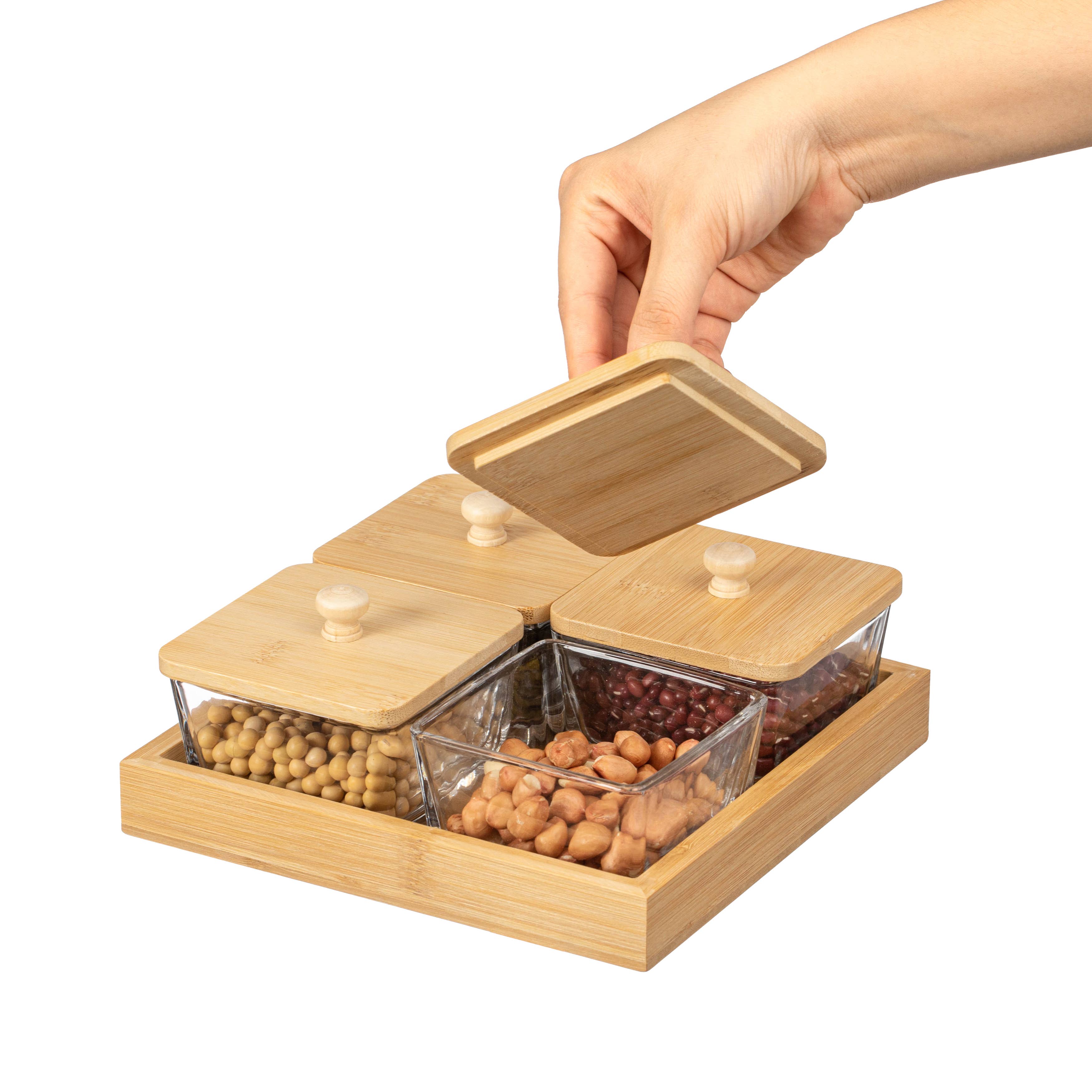 Quickway Imports - Wholesale Kitchen Storage/Organizer - Basicwise Glass Jars with Bamboo Lids and Wooden Tray6
