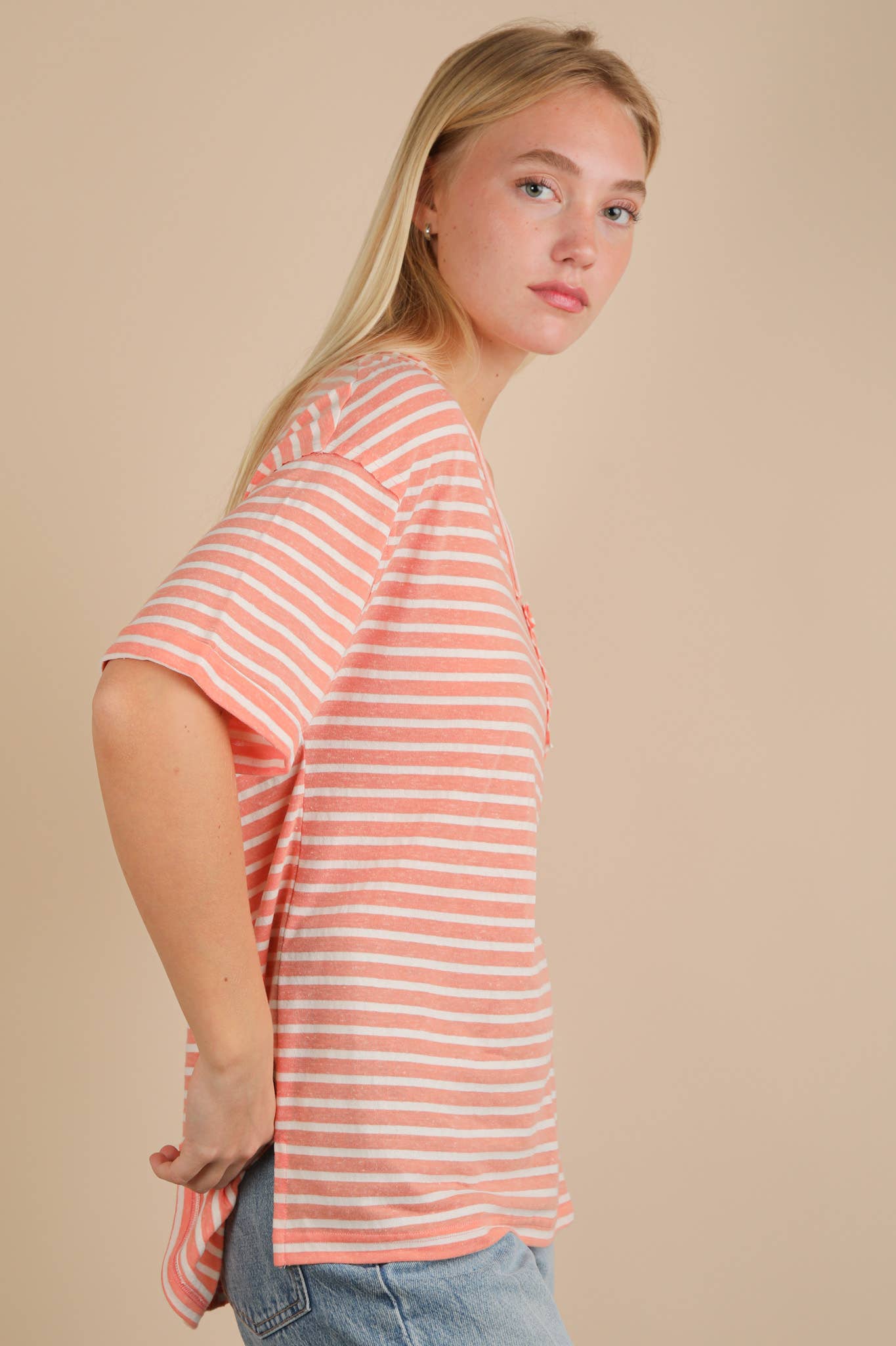 VERY J - Wholesale Knit Top - Women's - NT12167-Oversized Stripe Casual V-Neck Knit Top29