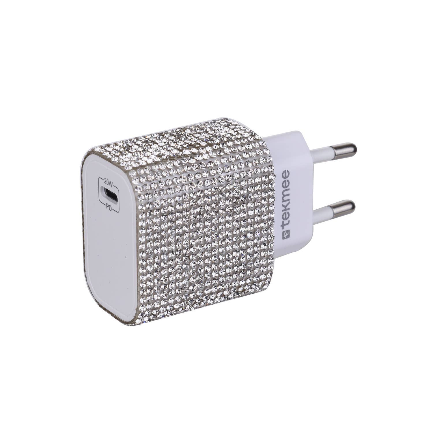 Tekmee – Carregador portátil por atacado – Kit de Carregamento Rápido Strass Prateado – 20W & 40W, Tipo-C7