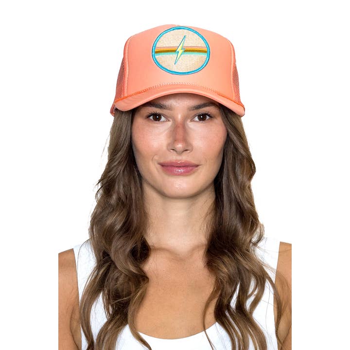 Electric Rainbow Trucker Hat in Coral for wholesale on Faire1