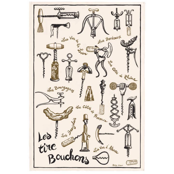 Maison Vivaraise & La Cerise sur le Gâteau - Wholesale Tea Towel - Tea Towel Les Tire-Bouchon Ecru 48 X 72Cm