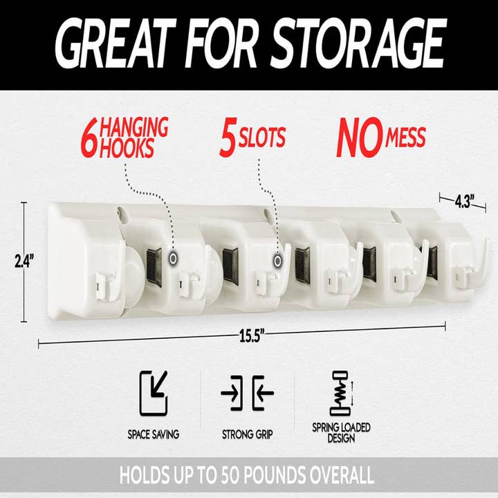 Zulay Kitchen - Wholesale Wall Hook - Mop and Broom Organizer Wall Mount 5 Slots16