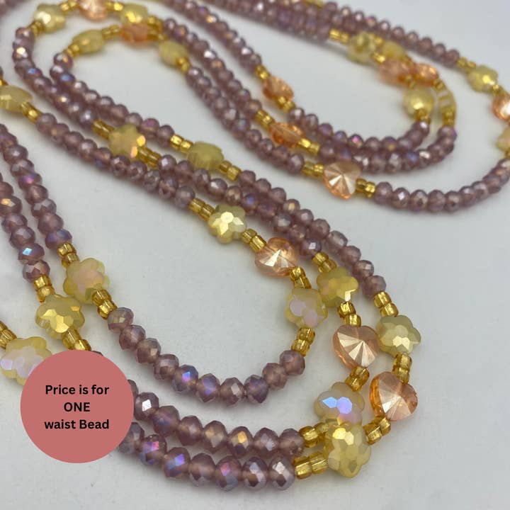 MaddieMayShop - Wholesale Beaded/Pearl Necklace - Esther Crystal Waist Beads β Handmade African Waist Beads, Purple & Gold Beaded Jewelry, Tie-On Body Jewelry for Women Tie on Waist Bead 45β- 50β1
