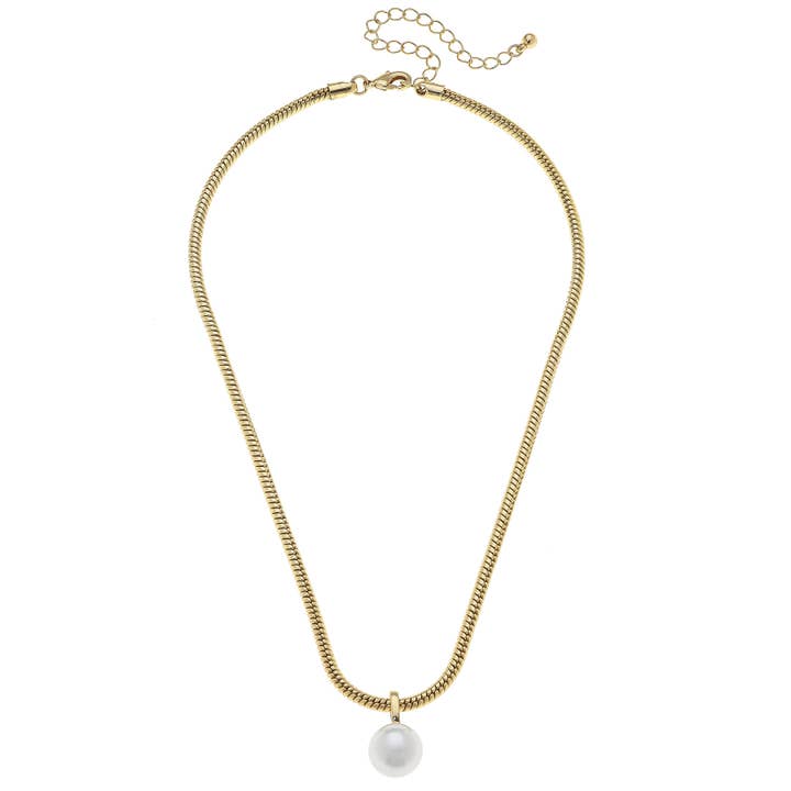Brooklyn Pearl Pendant Necklace in Ivory & Worn Gold for wholesale by Canvas Style