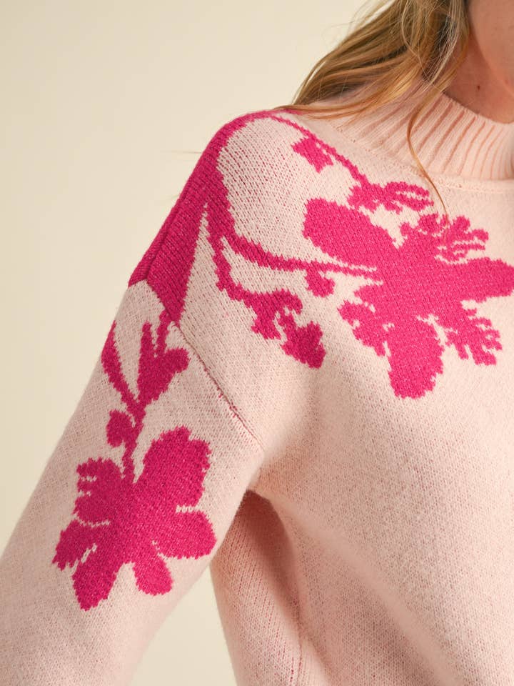 &MERCI - Wholesale Knit Sweater - Women's - MOCK NECK FLORAL SWEATER MSW107713