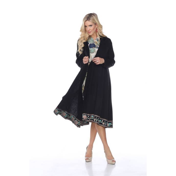 Embroidered Peacock Long Black Cardigan for wholesale by Aris A