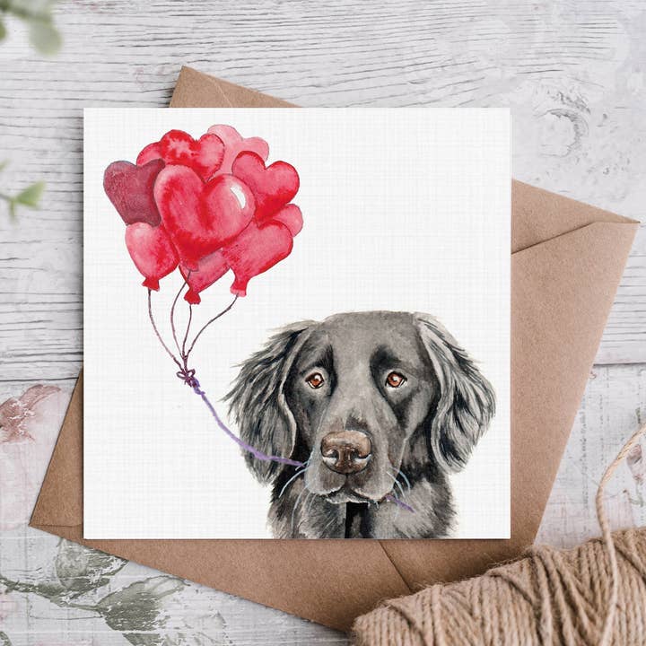 Cartão Preto Flatcoat Retriever Dia dos Namorados por atacado de Cloud Jellybean Art