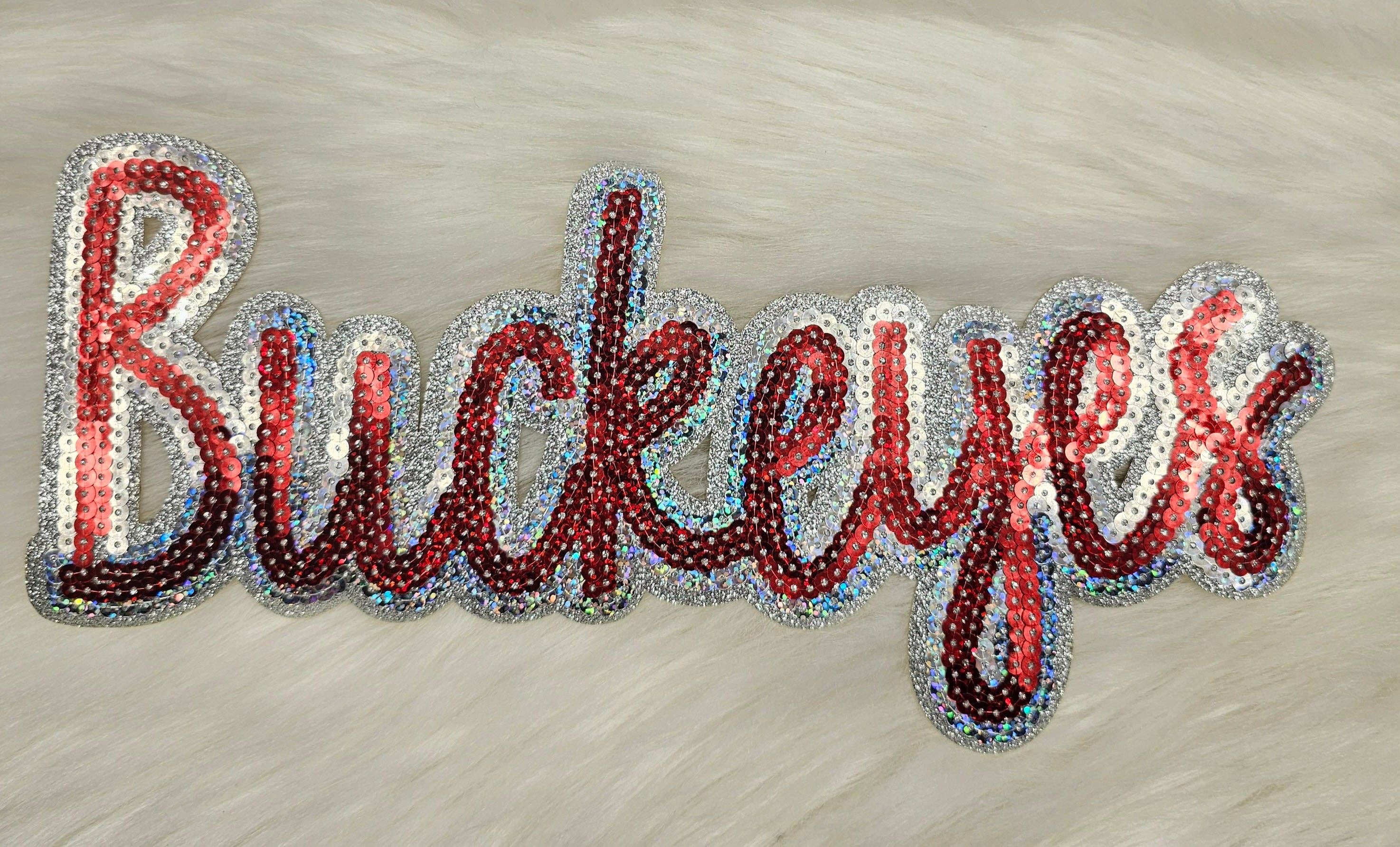 Scratch Decor - Wholesale Patch - Large Buckeyes OSU Sequin Iron On Patch0