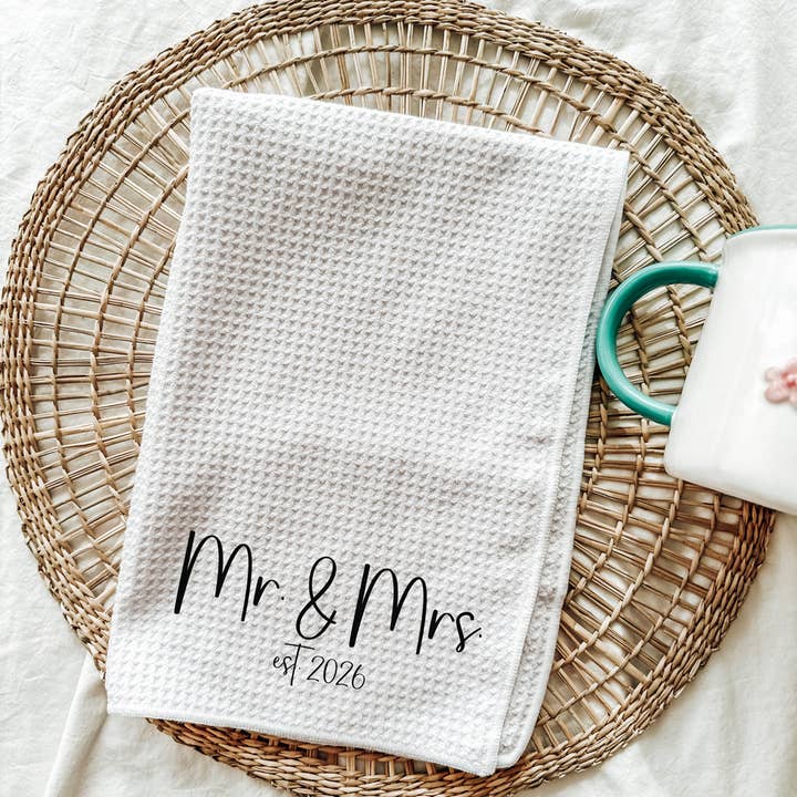 Mr. & Mrs. Kitchen Towel - Est 2026 for wholesale by 521handmade
