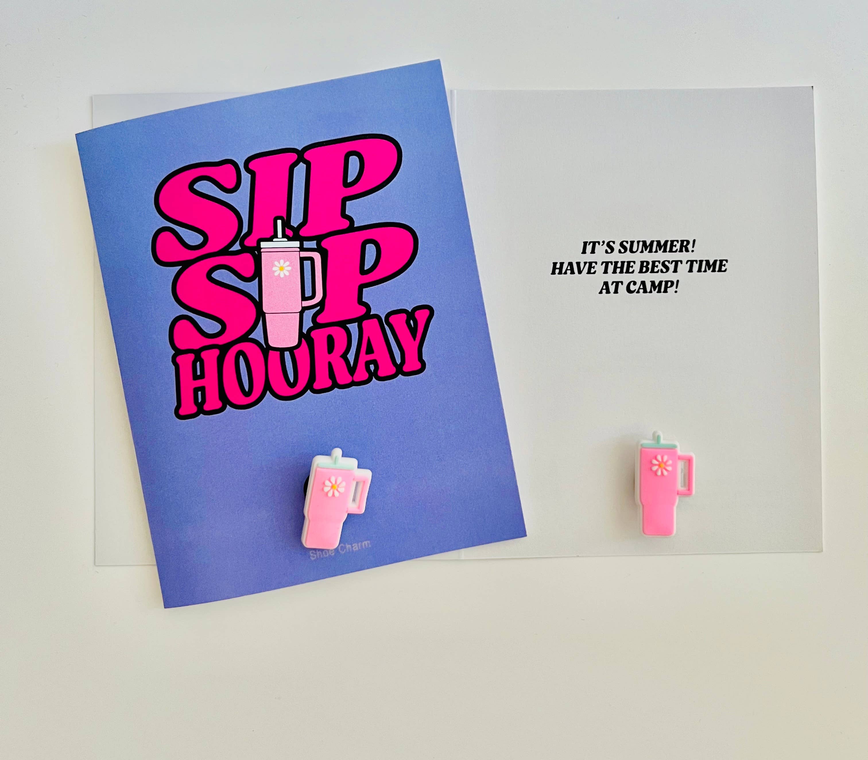 Sunny Marshmallow - Wholesale Everyday Greeting Card - NEW! Sip Sip Hooray! Camp Card w/ water bottle shoe charm0