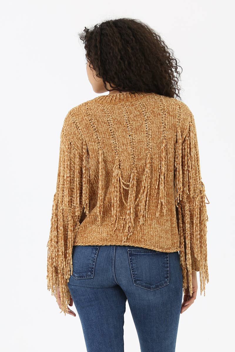 ANGIE - Wholesale Knit Sweater - Women's - XHH31-ASIS CHENILLE FRINGE PULLOVER SWEATER17