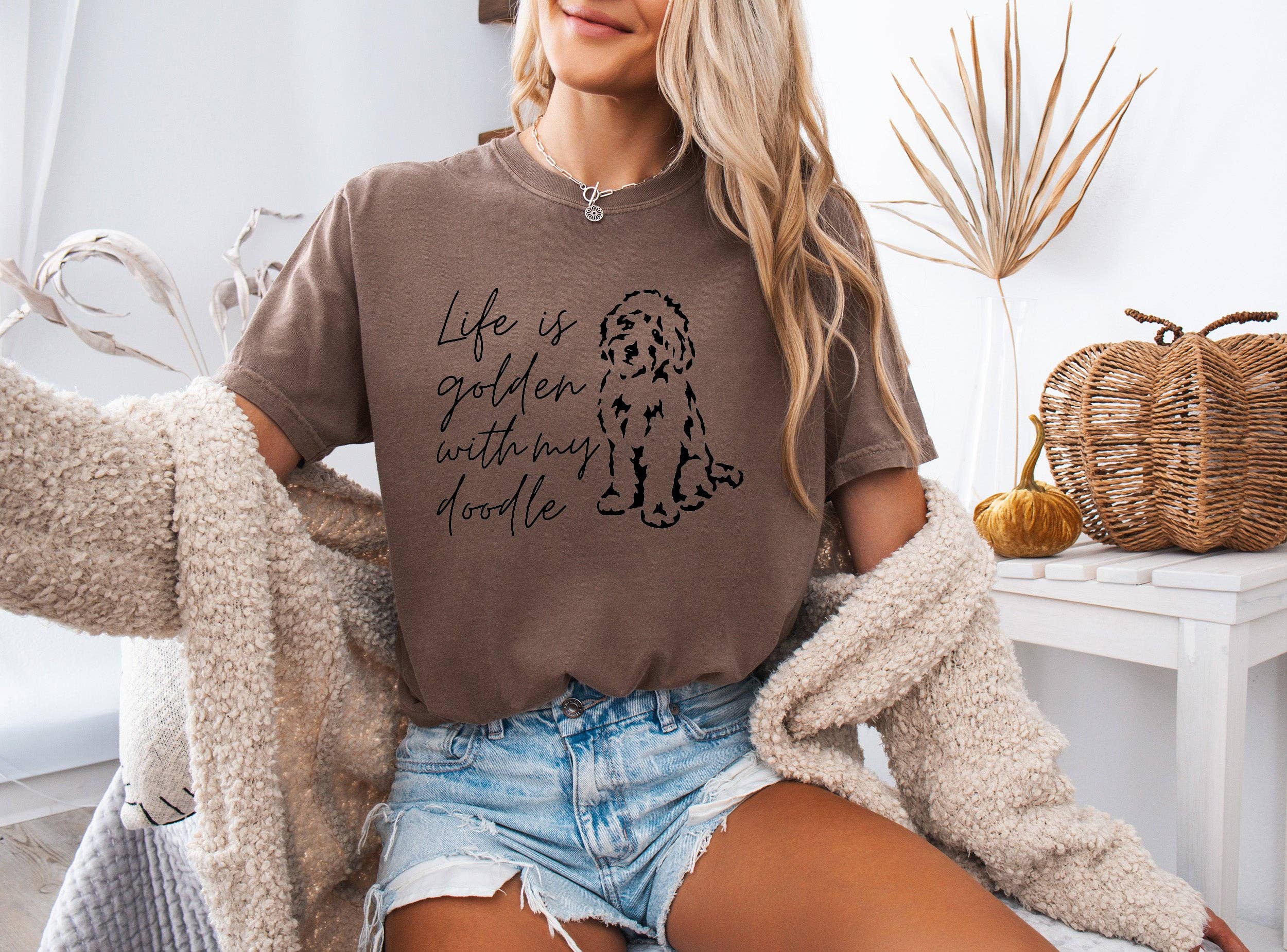 Verita Culture - Wholesale Screen Printed T-Shirt - Women's - Life Is Golden With My Doodle Dog mom Garment Dyed T Shirt15
