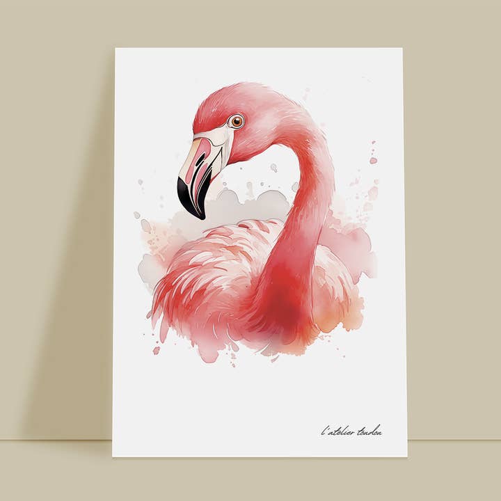 Décoration murale chambre bébé flamand rose profil - Thème animaux réaliste aquarel pour la vente par L'atelier Toudou