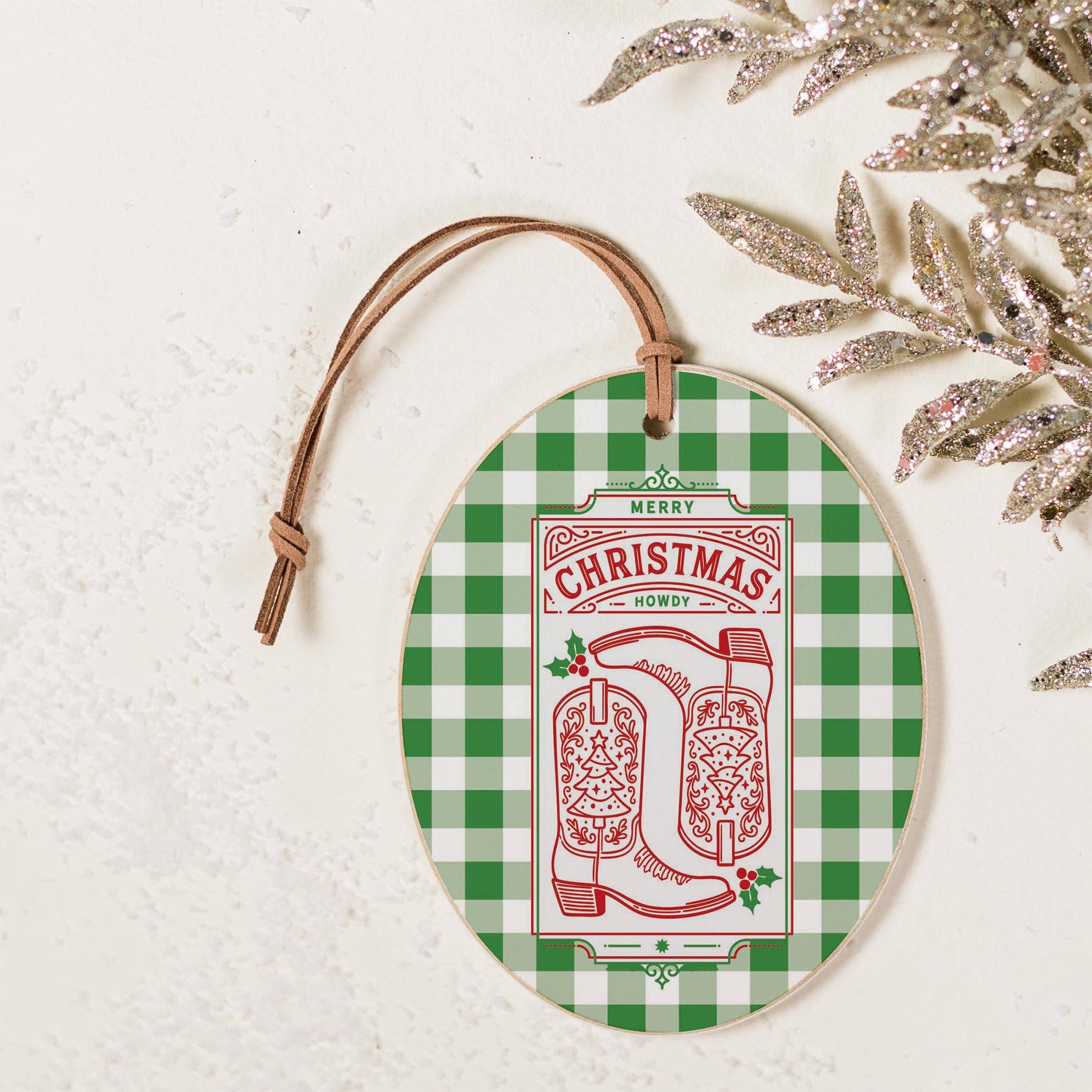 White Oval Ornament-Western Christmas for wholesale on Faire2