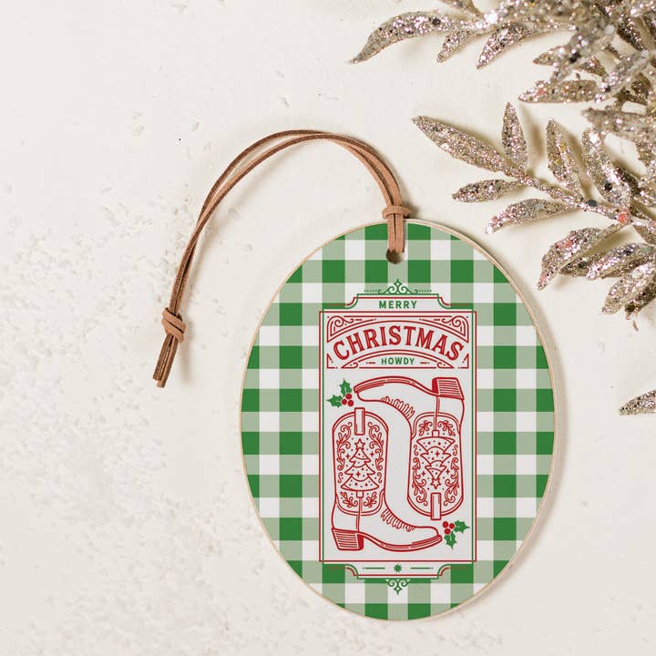 White Oval Ornament-Western Christmas for wholesale on Faire2