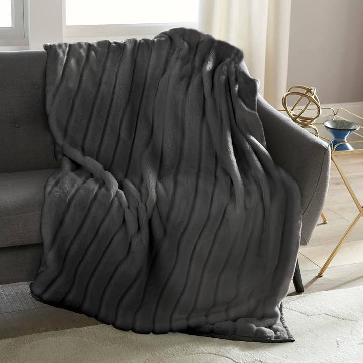 Crafted by Catherine - Wholesale Throw Blanket - Channel Cut Faux Rabbit Fur Throw 50" x 60"