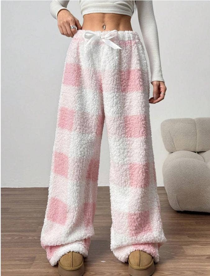 HIDDENBRAND - Wholesale Pants - Women's - Flannel Plaid Print Fleece Lounge Pants5