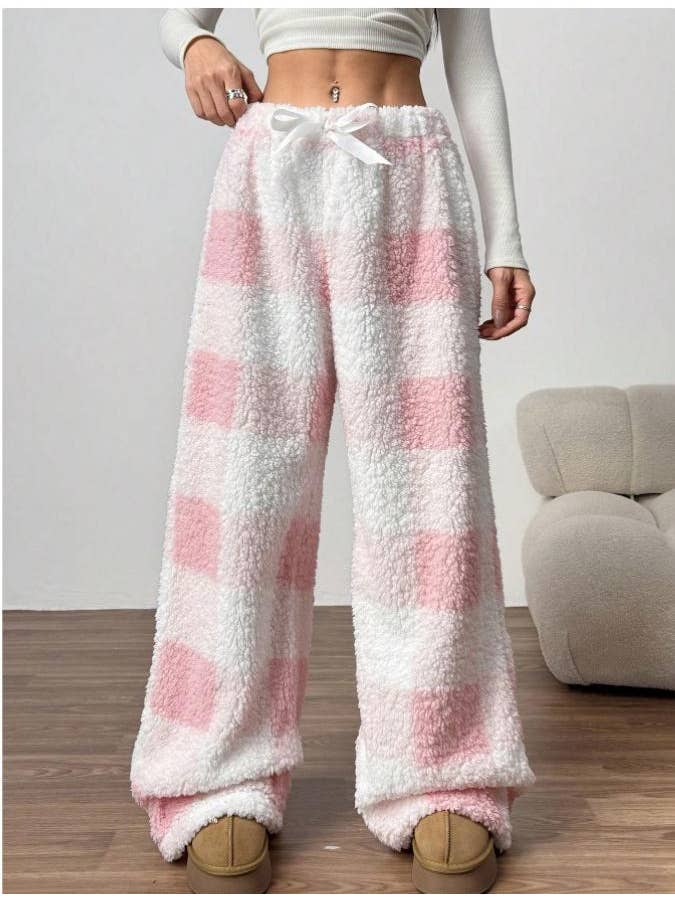 HIDDENBRAND - Wholesale Pants - Women's - Flannel Plaid Print Fleece Lounge Pants5