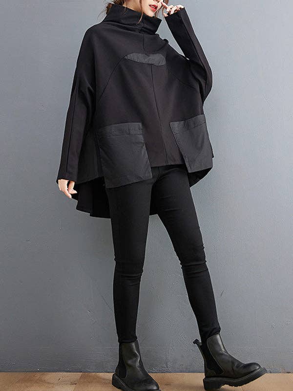 Sheer Trend - Vendita all'ingrosso Felpa - Donna - Felpa casual a maniche lunghe a pipistrello con scollo alto e snodo diviso