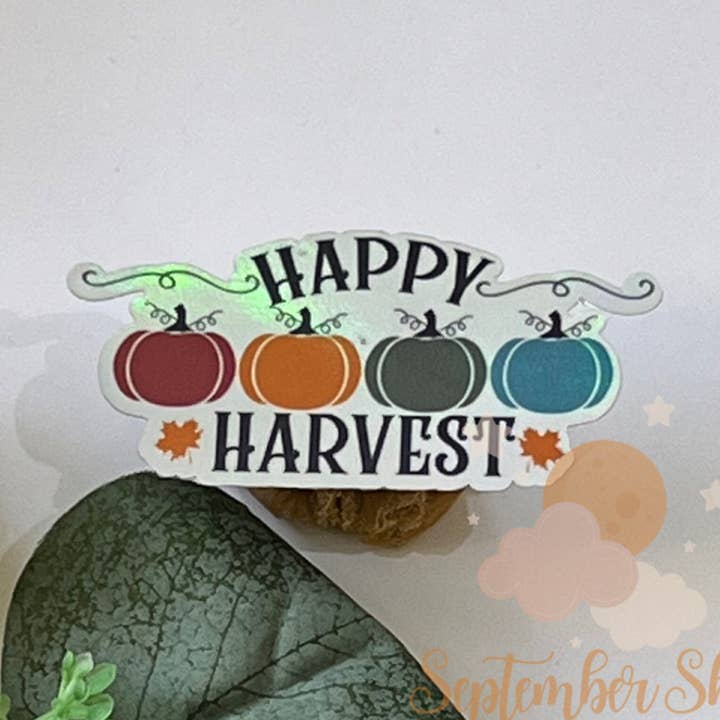 Autocollant Happy Harvest | Autocollant imperméable | Autocollant Hydro | pour la vente par September Sky Stickers