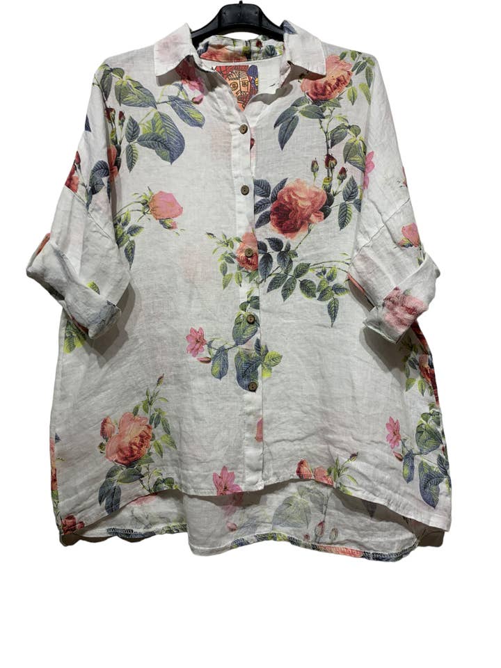 LINEN & COTTON HOUSE – wholesale Tröja med knappar – Dam – TUNIKA I 100% LINNE 5235 BLOMMOR