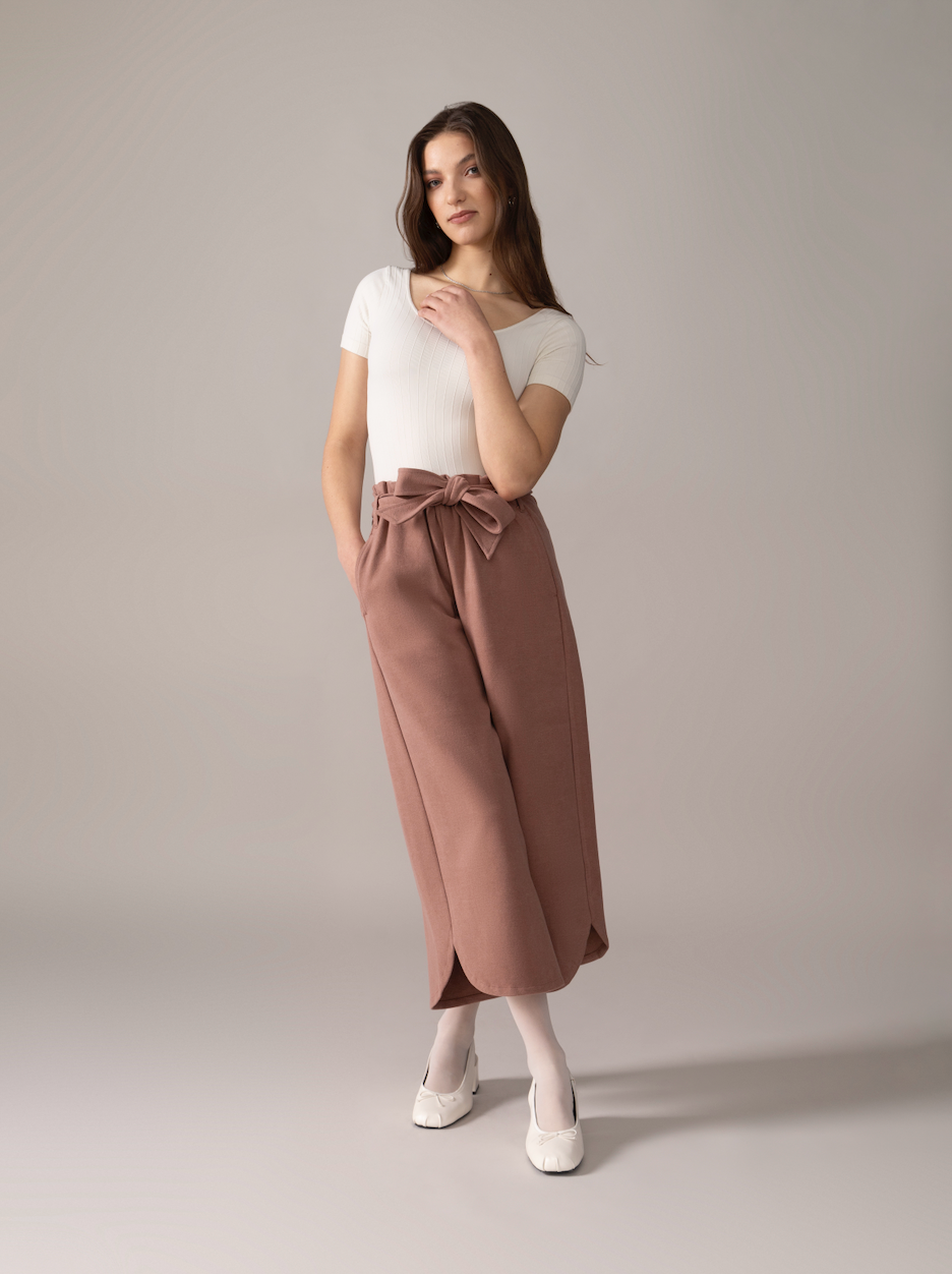 Rachel - Wholesale Pants - Women's - Tulip Hem Brushed Knit Pant in Cognac4