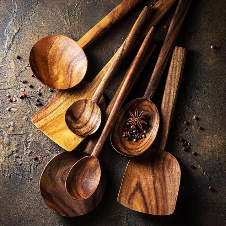 Homerely - Wholesale Kitchen Utensil Set - 7 Pcs Natural Teak Wooden Cooking Utensil Set