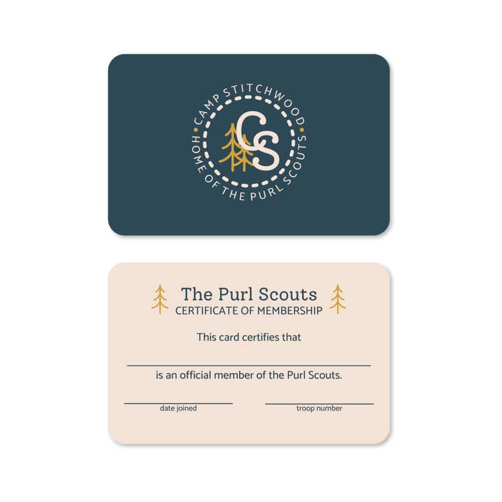 The Purl Scouts Membership Card for wholesale by Camp Stitchwood