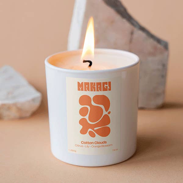 Scented Candle in Glass Cotton Clouds - Citrus, Violet & Orange Blossom for wholesale by Makagi