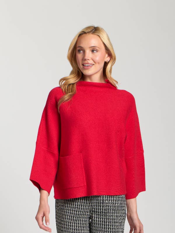 Trichterkragenpullover mit aufgesetzter Tasche - ROT für den Großhandel von APNY