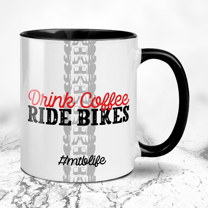 Drink Coffee Ride Bikes MTB Mug | Mountain Bike Mug for wholesale by EllieBeanPrints