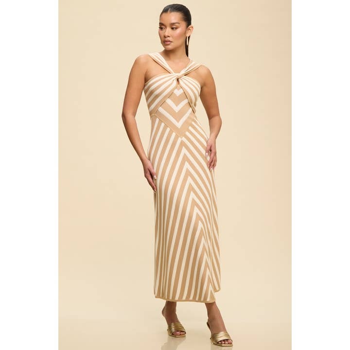 STRIPED KNIT MIDI DRESS for wholesale by Luxxel